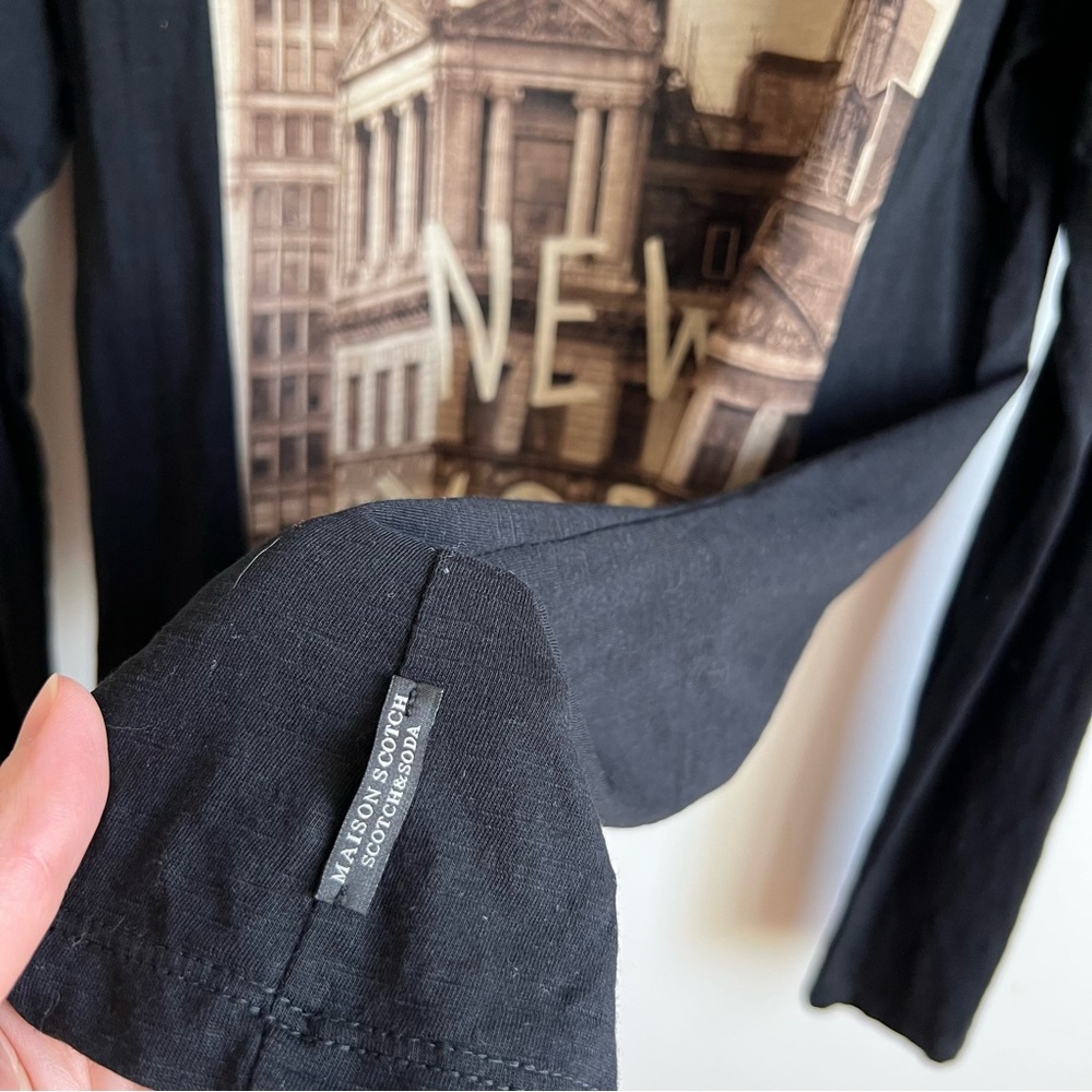 Maison Scotch Scotch & Soda Black Graphic New York Print Long Sleeve Tee Size S - Picture 5 of 10